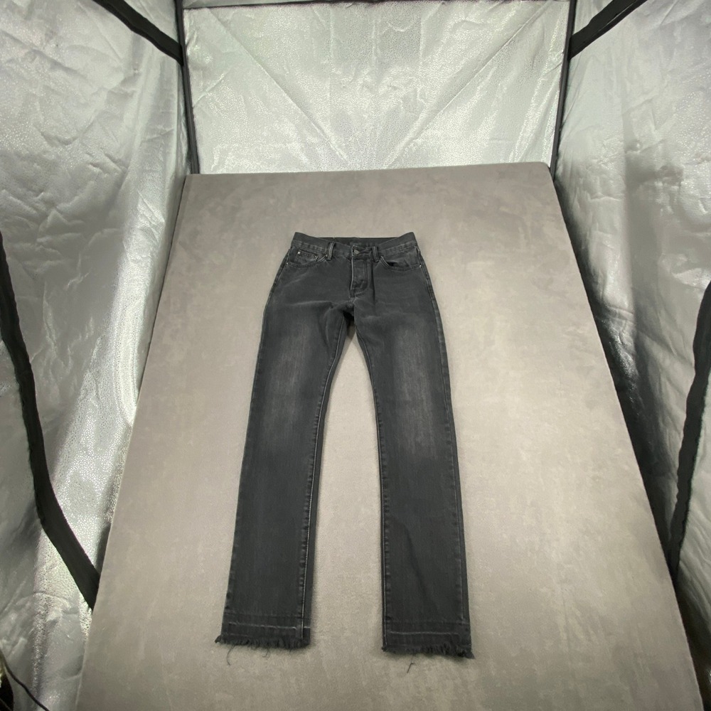 mnml M1 Denim Jeans Washed Black Frayed Hem Slim Straight Mens 30